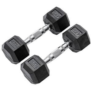 METEOR 4kg Pair Rubber Hex Dumbbells