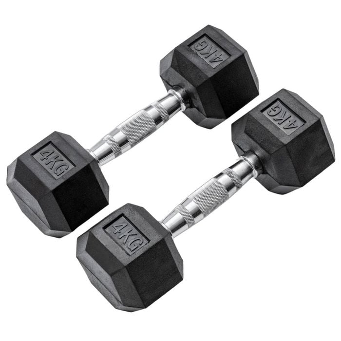METEOR 4kg Pair Rubber Hex Dumbbells