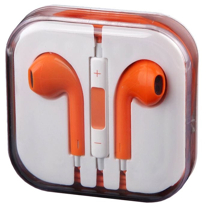 Handsfree Headphone Earphone w/ Mic 3.5mm Connector Jack - Orange
