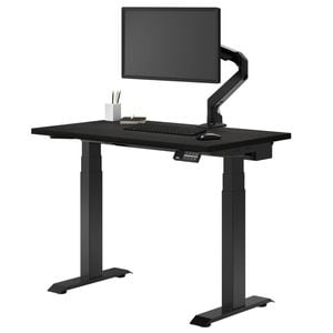 Desky Dual Mini Dark Bamboo Sit To Stand Desk 800x500mm Matte Black Frame