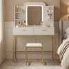 Oikiture Dressing Table Stool Set Makeup LED Mirror Vanity Iron Desk White Gold