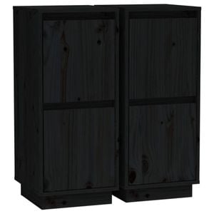 vidaXL 2x Hardwood Pine Sideboards Black Storage Side Door Cabinet Organiser