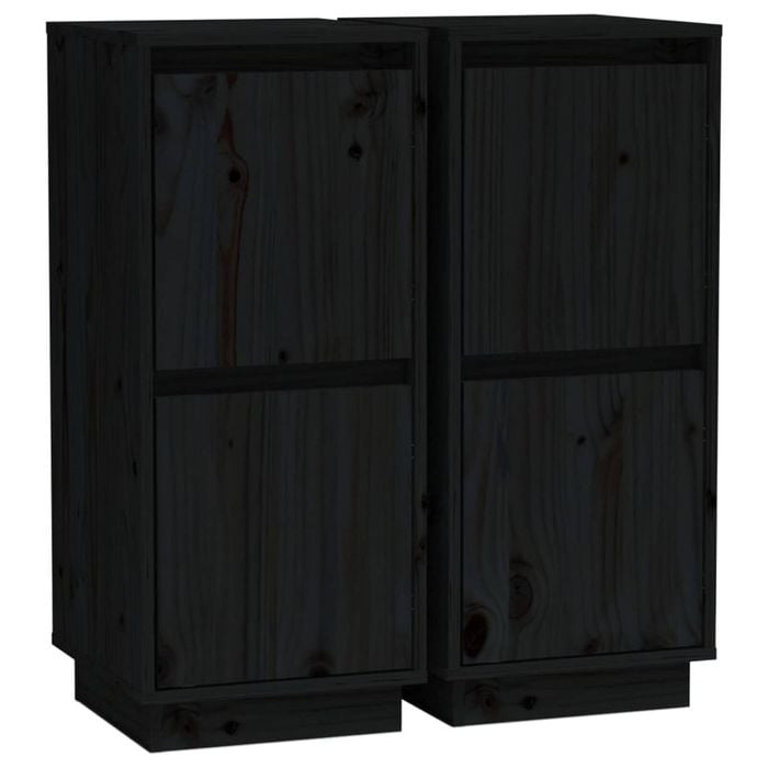 vidaXL 2x Hardwood Pine Sideboards Black Storage Side Door Cabinet Organiser