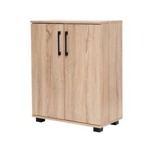 Multi-Purpose Storage Cupboard 2 Door w/ Shelves Low Style Light Sonoma Oak