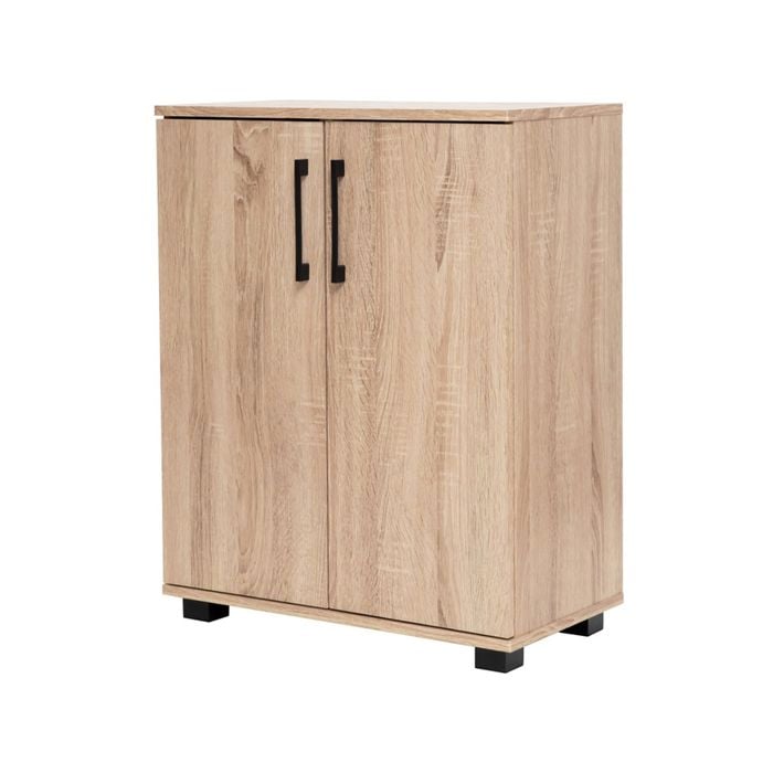 Multi-Purpose Storage Cupboard 2 Door w/ Shelves Low Style Light Sonoma Oak