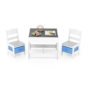 Costway Kids Table And Chairs Set Study Desk W/chalkboard Blue