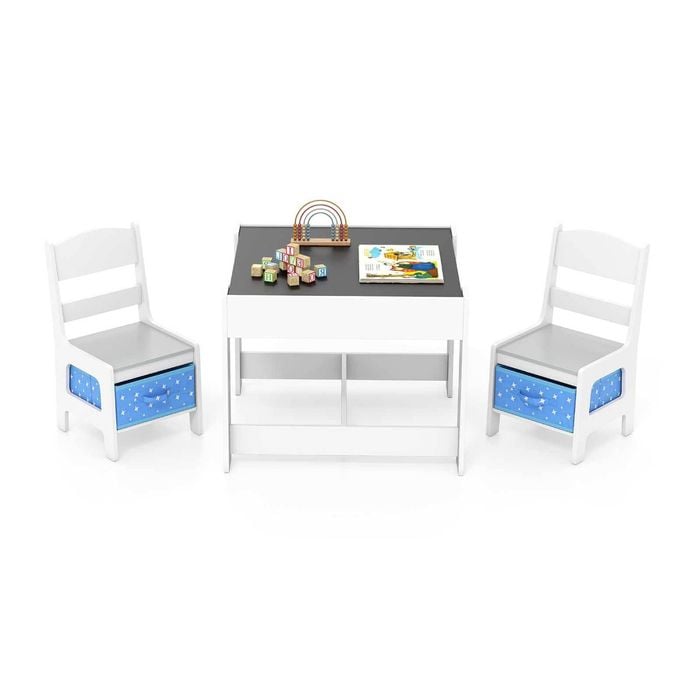 Costway Kids Table And Chairs Set Study Desk W/chalkboard Blue