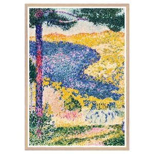 Galrie Paul Signac Landscape with Pine Tree Stunning Pointillist Art Print for Home Decor, Wood Frame, 70 x 100cm (28 x 40inch)