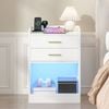 Advwin Led Bedside Table With Charging Station 2 Drawers Nightstand White