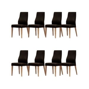 Rosemallow Dining Chair Set of 8 PU Leather Seat Solid Messmate Timber - Black