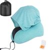 Catzon Travel Neck Pillow with Hood Memory Foam for Neck Support-F05-Blue