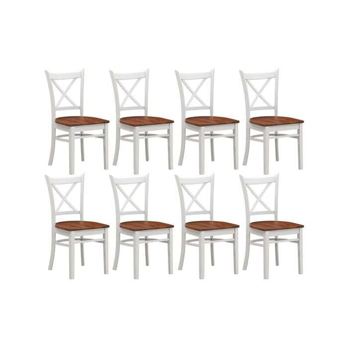 Lupin Dining Chair Set of 8 Crossback Solid Rubber Wood Furniture - White Oak