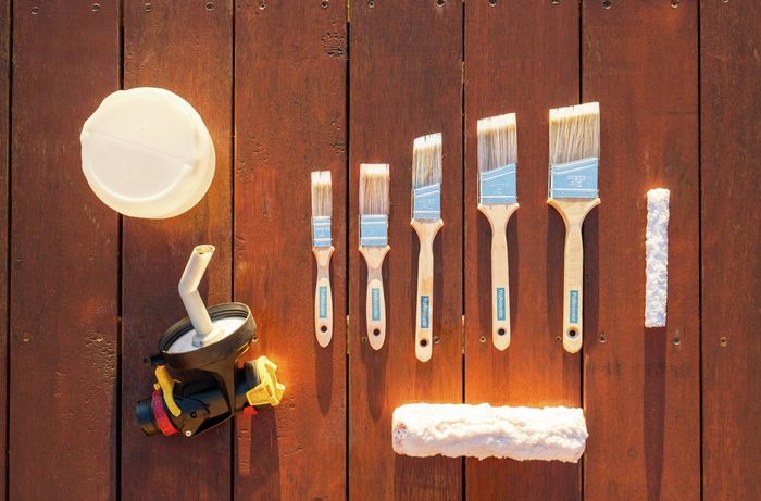 Clean painting tools arranged for drying and storage