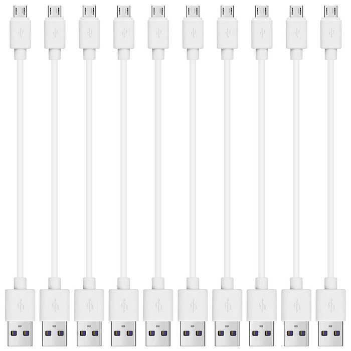 iWill 10 Pack 20cm Short Data Transfer Charger Charging Micro USB Cable Cord for Android Phone Tablet Bulk White TPE