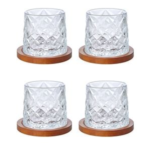 2x 2pc Davis & Waddell Fine Foods Etched 290ml Whisky Glass w/ Coasters Clear