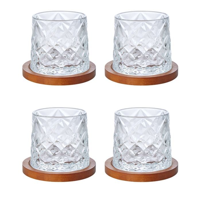 2x 2pc Davis & Waddell Fine Foods Etched 290ml Whisky Glass w/ Coasters Clear