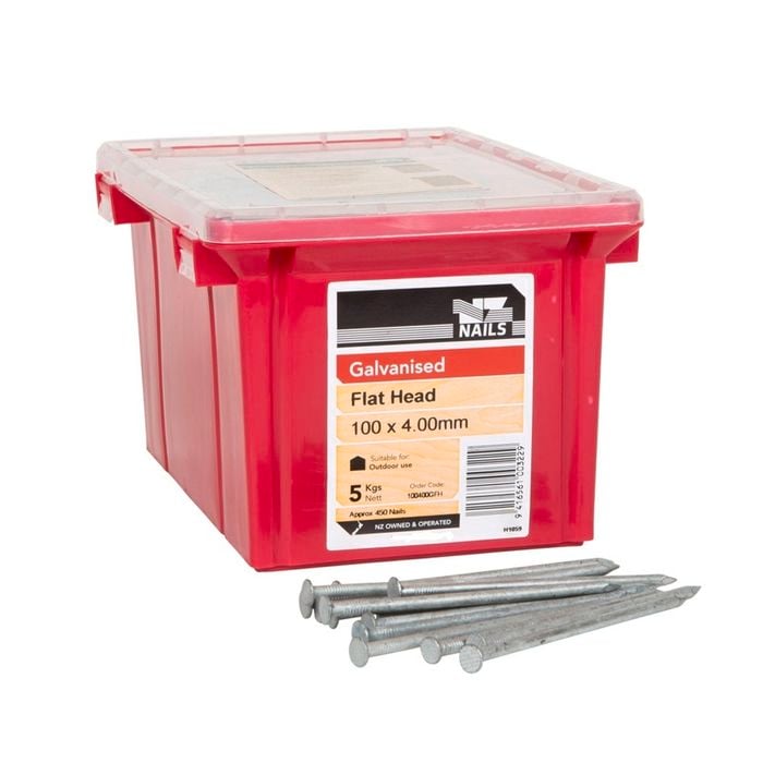 NZ Nails 100 x 4mm 5kg Galvanised Flat Head Nail