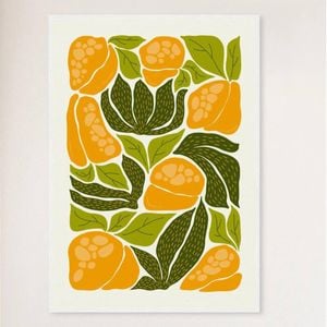 Galrie Vibrant Yellow Bell Pepper Art Print - Abstract Kitchen Wall Decor, White Frame, 50 x 70cm (20 x 28inch)