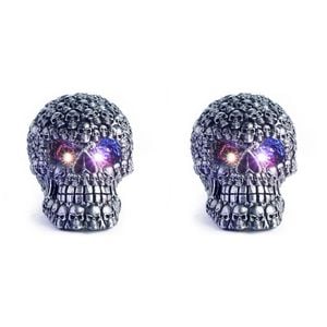 2x Mystical Worlds Dark Metal Skulls LED Sculpture Decoration 16.5x12x13cm