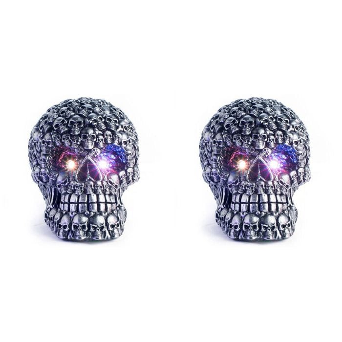 2x Mystical Worlds Dark Metal Skulls LED Sculpture Decoration 16.5x12x13cm