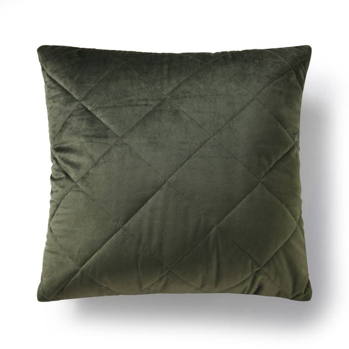 Dreamaker Haven Velvet Quilted Cushion Olive 50x50cm