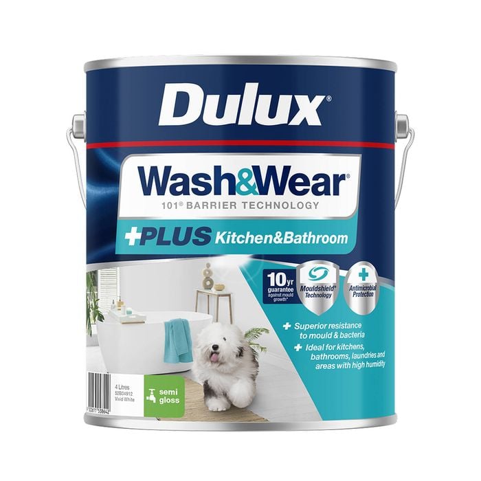 Dulux 4L Vivid White Semi Gloss Wash&Wear +PLUS Kitchen & Bathroom Interior Paint