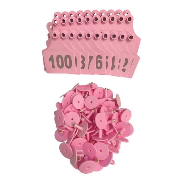 1-100 Cattle Number Ear Tags 7x10cm Set - Xl Pink Cow Sheep Livestock Labels
