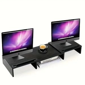Lifebay Adjustable Dual Monitor Stand Riser - Extra Long Office Desktop Organizer for 2 Monitors (Up to 48.2")
