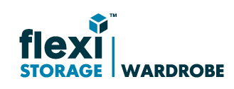 Flexi storage wardrobe logo in blue colour.