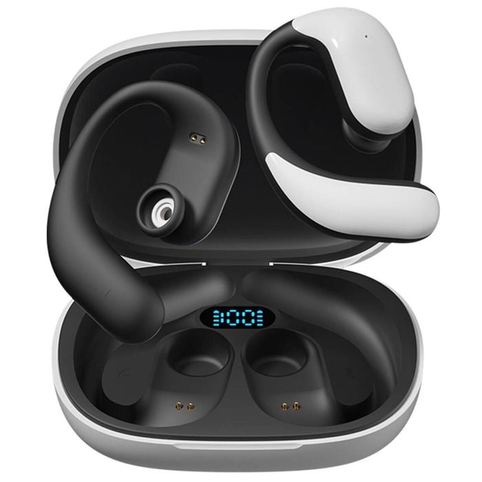 Elinz Air Conduction Sports Headphones Earbuds Open-Ear Design with Mic Bluetooth 5.3 Black & White