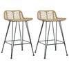 vidaXL 2x Bar Chairs Natural Rattan Home Dining Room Kitchen Stool Furniture