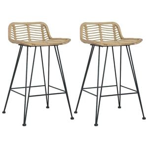 vidaXL 2x Bar Chairs Natural Rattan Home Dining Room Kitchen Stool Furniture