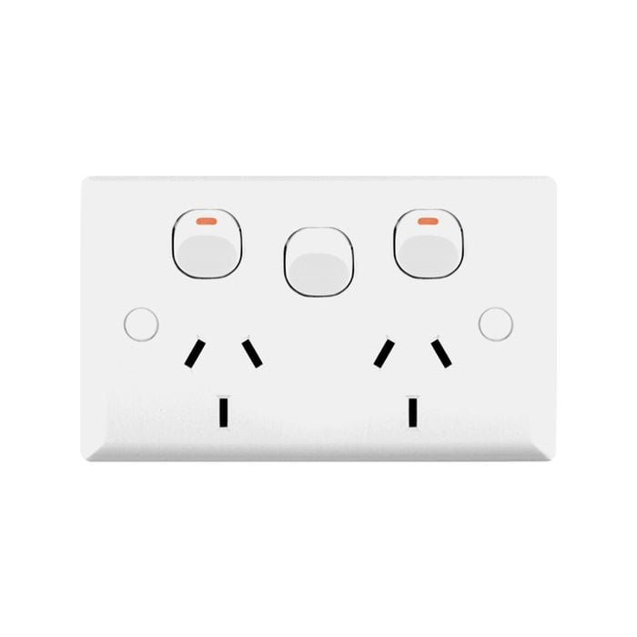 DETA White Solid Plate Double Power Point With Extra Switch