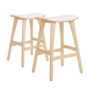 La Bella 2 Set 65cm Beige Wooden Bar Stool KANSO Padded Fabric Kitchen Dining Chair