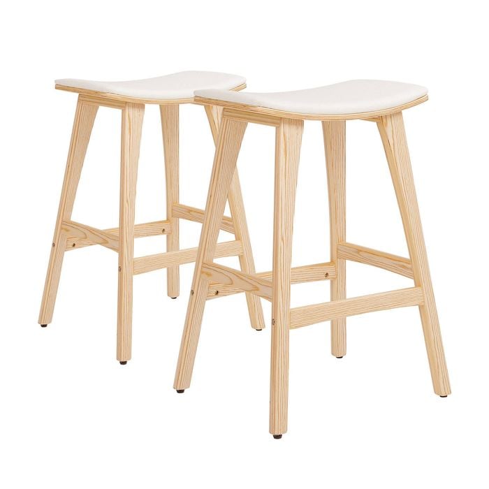 La Bella 2 Set 65cm Beige Wooden Bar Stool KANSO Padded Fabric Kitchen Dining Chair