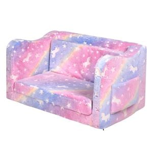 Ufurniture Kids Sofa 2 Seat Toddler Armchair Couch Children Fold out Play Couch Convertible Lounge Sofa Bed Pink
