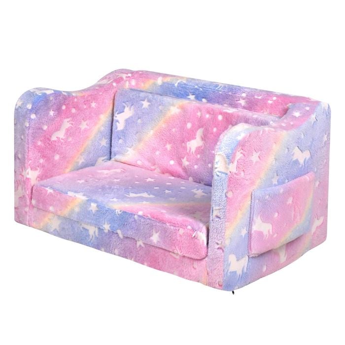 Ufurniture Kids Sofa 2 Seat Toddler Armchair Couch Children Fold out Play Couch Convertible Lounge Sofa Bed Pink