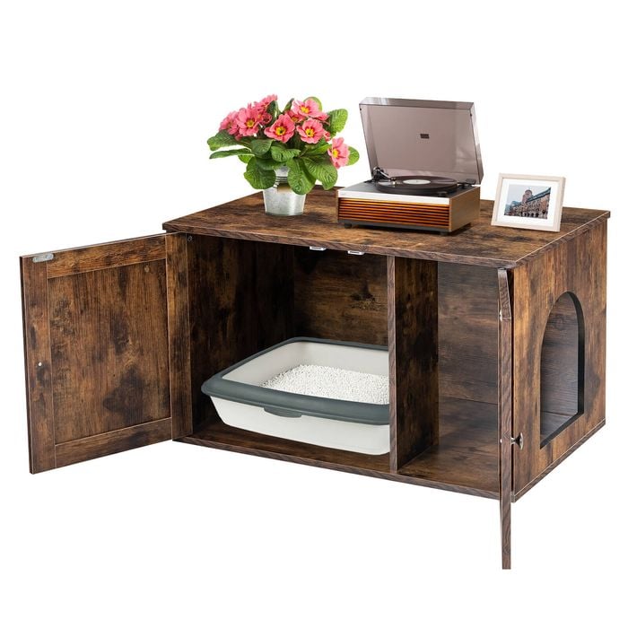 Costway Wood Sideboard Enclosed Cat Litter Cabinet Coffee