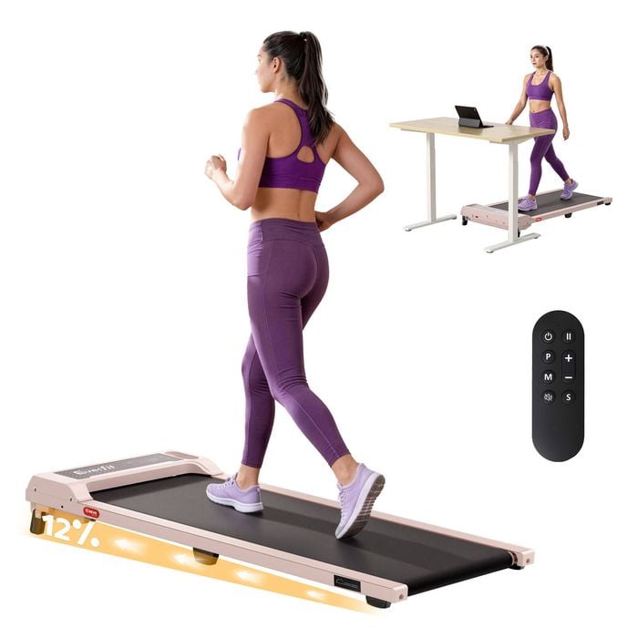 Everfit 3 in 1 Walking Pad Treadmill 12% Incline Under Desk Treadmills for Home Gym 40cmBelt Pink