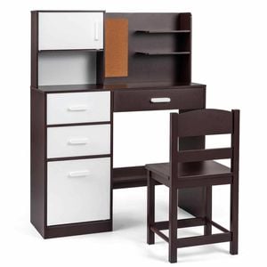 Costway Wooden Desk Chair Set Kid Study Table Boys Girls Reading 3 Drawer