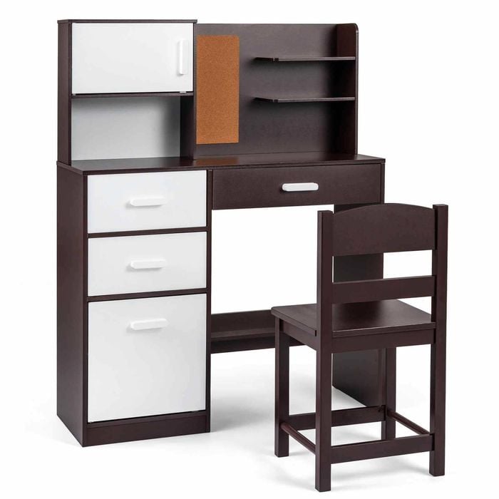 Costway Wooden Desk Chair Set Kid Study Table Boys Girls Reading 3 Drawer