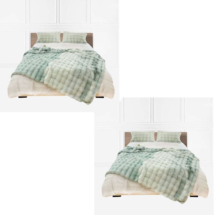 SOGA 2X 200cm Light Green Fur Throw Blanket