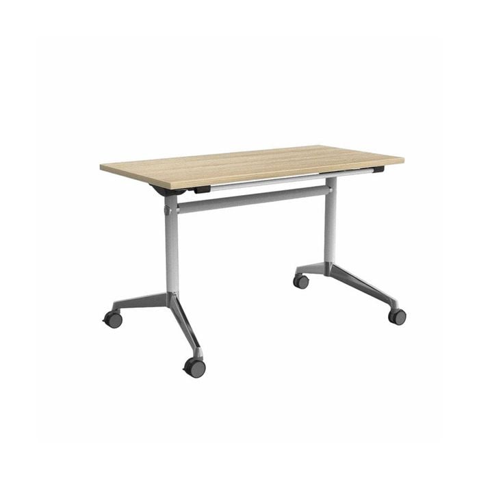 Olg Modulus Flip Table White And Silver Frame New Oak Ravine Top L1500mm X W600mm