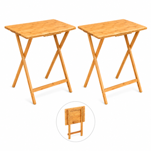 Laptop Dinner Table - Bamboo Folding Tray & Snack Table - 2PK