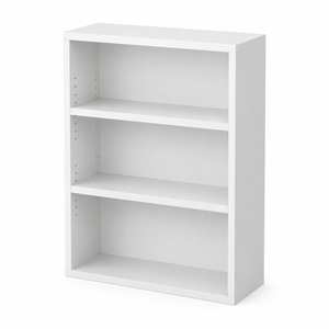 Roomo 3-Tier Adjustable Bookshelf Cabinet, White Wooden Storage Organizer with Adjustable Shelves for Home & Office
