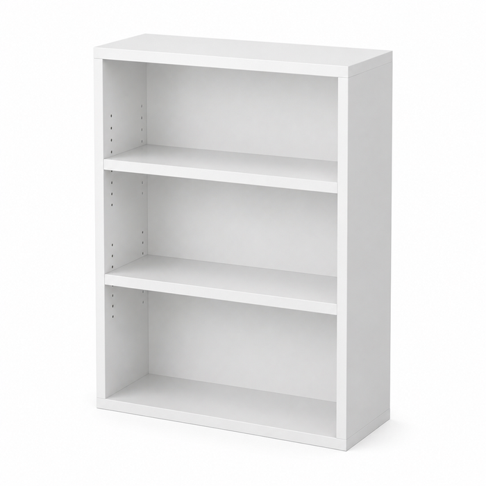 Roomo 3-Tier Adjustable Bookshelf Cabinet, White Wooden Storage Organizer with Adjustable Shelves for Home & Office