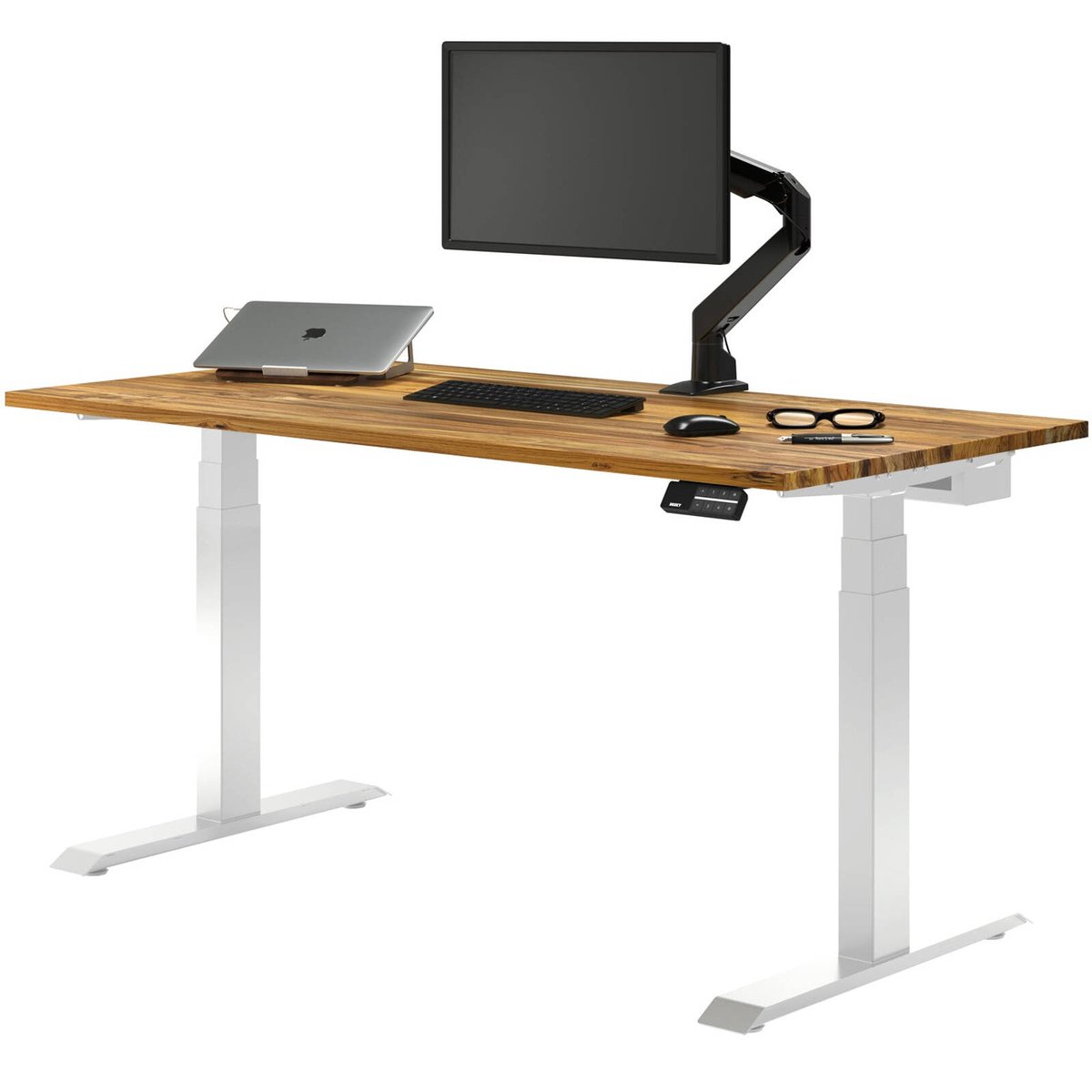 Desky Dual Sit to Stand Teak Hardwood Desk 1800x750mm White Frame ...