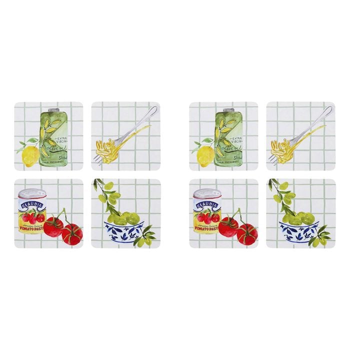 2x 4pc Porto Valentina Food Illustration Rectangle Coasters 10cm
