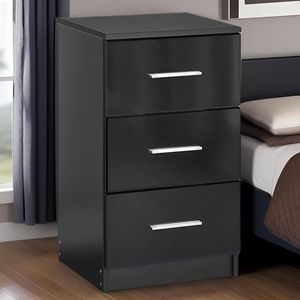Ufurniture Bedside Table 3 Drawers Nightstand Bedroom Storage Cabinet 66cm Side Table Black
