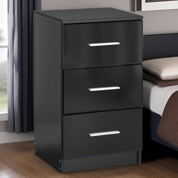 Ufurniture Bedside Table 3 Drawers Nightstand Bedroom Storage Cabinet 66cm Side Table Black